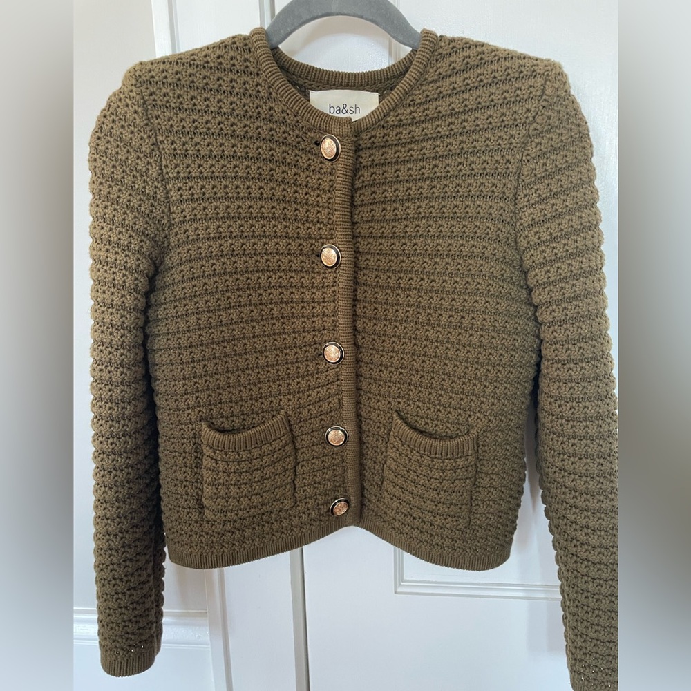 ba&sh kaki Green Knit Cardigan with Buttons - Picture 5 of 8